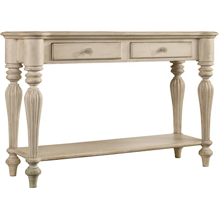 Two-Drawer One-Shelf Sofa Table with Turned & Reeded Legs